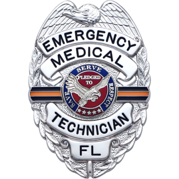 Smith & Warren S155OL EMS Orange Line Eagle Top Memorial Badge (3-1/8" x 2-1/4")